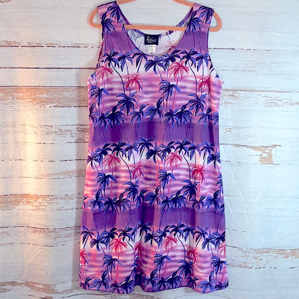 Vintage Y2K Royal Creations Hawaiian Purple Palm Tree Dress Large